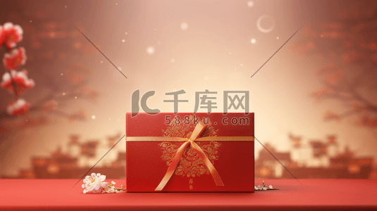 红色礼物礼盒插画图片_红色春节喜庆礼盒插画25