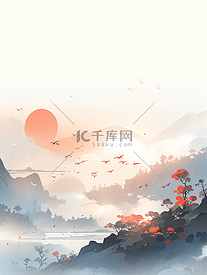 中国风秋季唯美风景插画22