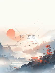 中国风秋季唯美风景插画22