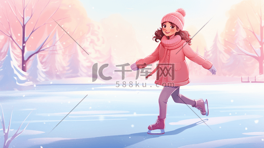 冬季在冰面上滑冰的人插画19