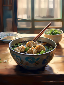 中国美食美食插画图片_中国传统美食一碗饺子插画9