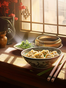 中国美食美食插画图片_中国传统美食一碗饺子插画4