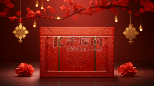 新年礼盒插画图片_红色春节喜庆礼盒插画10