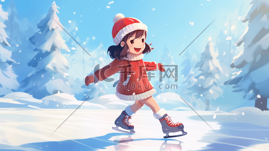 冬天的人插画图片_冬季在冰面上滑冰的人插画18