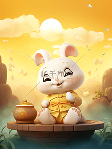 可爱立体兔子插画图片_中秋节3D立体卡通玉兔插画20