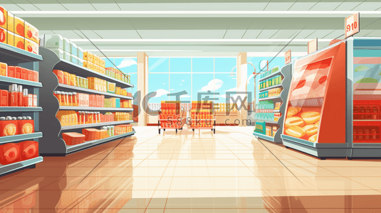 托盘货架插画图片_彩色超市购物货架插画9