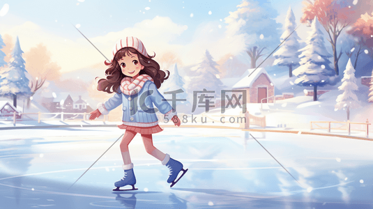 冬季在冰面上滑冰的人插画24