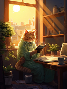 猫在舒适明亮的房间里煮咖啡插画11