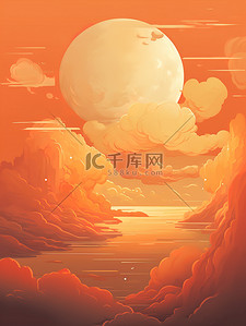 中秋节的月亮插画图片_巨大的月亮天空云朵插画12