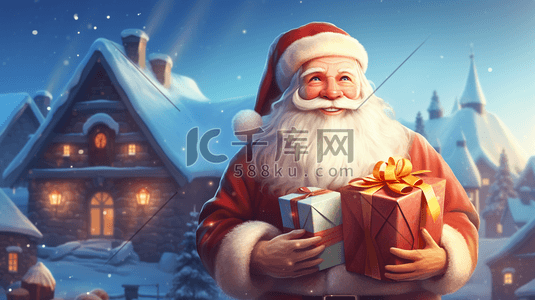 可爱圣诞礼物插画图片_彩色圣诞节圣诞老人插画10