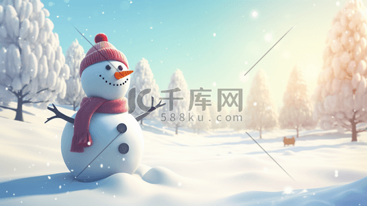 冬季雪人唯美风景插画3