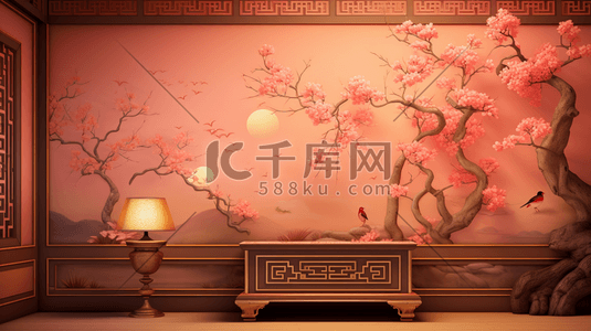 彩色中国风古典灯笼装饰唯美插画11