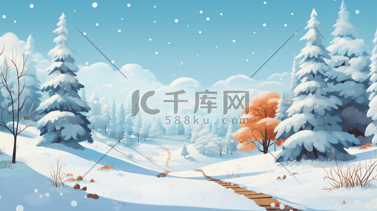 冬季森林雪景自然风景插画26