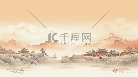 中国古典工笔画古建筑插画5