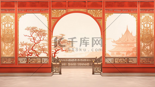 装饰红色插画图片_红色新年喜庆装饰国潮插画15