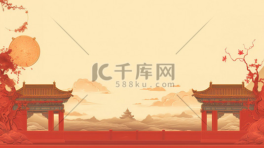 新年红色大气插画图片_红色新年喜庆装饰国潮插画13