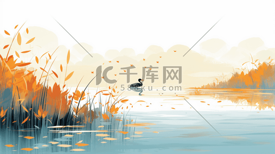 齐河黄河湿地公园插画图片_秋季唯美湿地水鸟插画32