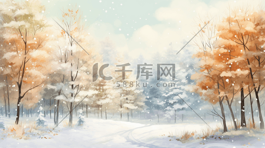森林风景自然插画图片_冬季森林雪景自然风景插画10