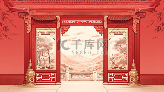 装饰红色插画图片_红色新年喜庆装饰国潮插画16