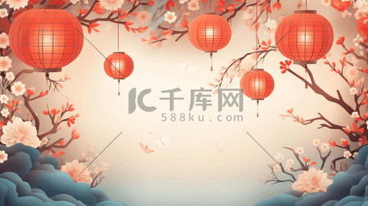 彩色中国风古典灯笼装饰唯美插画3