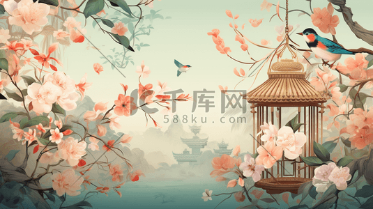 彩色中国风古典灯笼装饰唯美插画4