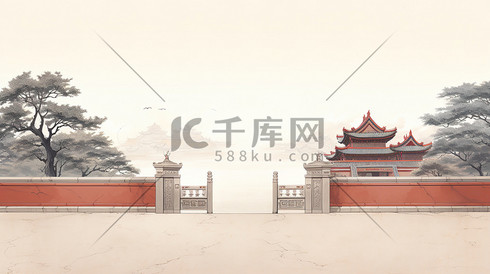 中国古典工笔画古建筑插画2