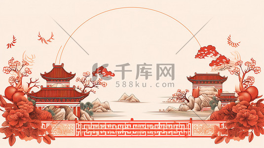 喜庆红色大气插画图片_红色新年喜庆装饰国潮插画4