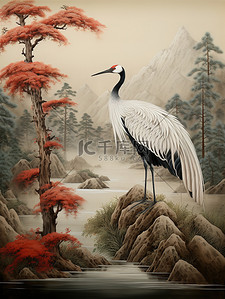 一幅丹顶鹤与松树山水8