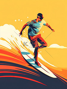 纯色背景板背景板插画图片_人物运动冲浪简单纯色背景插画6