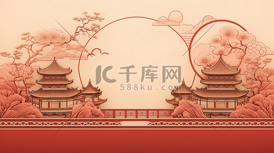 新年红色大气插画图片_红色新年喜庆装饰国潮插画3