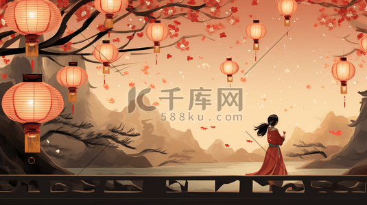 中国风中元节祈福花灯插画5