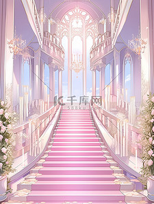 浅紫色浪漫城堡宫殿楼梯插画19