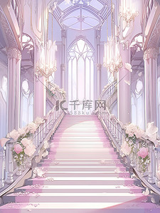 浪漫城堡插画图片_浅紫色浪漫城堡宫殿楼梯插画9