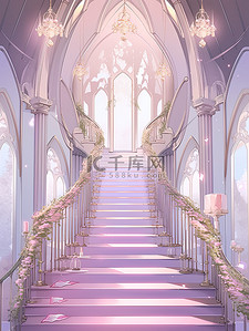 浅紫色浪漫城堡宫殿楼梯插画7