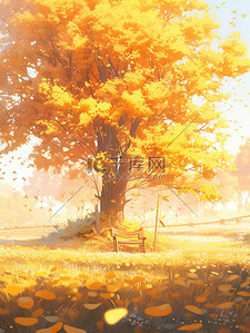 秋天的黄叶插画图片_秋天的银杏树秋色气氛4