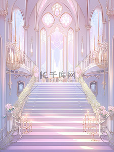 浪漫城堡插画图片_浅紫色浪漫城堡宫殿楼梯插画11