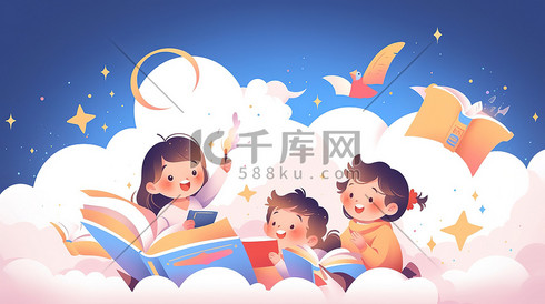 学生孩子们读书开学季插画19