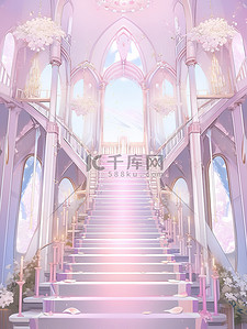 浅紫色浪漫城堡宫殿楼梯插画5