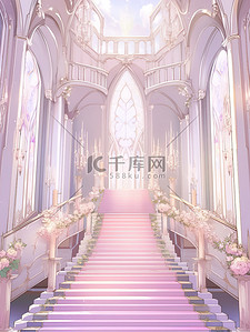 浅紫色浪漫城堡宫殿楼梯插画4