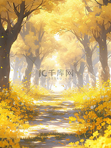 秋天的黄叶插画图片_秋天的银杏树秋色气氛14