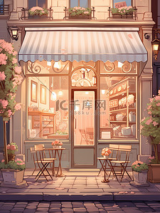 dp橱窗插画图片_面包店和咖啡店商店动漫插画17