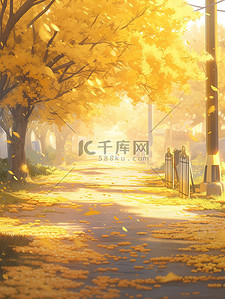 秋天的黄叶插画图片_秋天的银杏树秋色气氛15