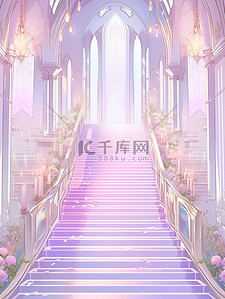 浪漫城堡插画图片_浅紫色浪漫城堡宫殿楼梯插画8