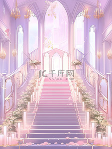 浅紫色浪漫城堡宫殿楼梯插画14