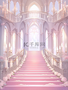 浅紫色浪漫城堡宫殿楼梯插画17