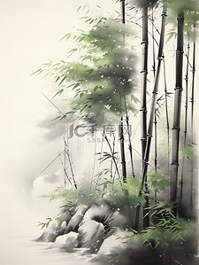 岩石缝中的竹子插画图片_中国水墨画竹林竹子13