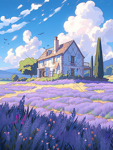 紫色薰衣草花海小房子10