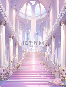 浅紫色浪漫城堡宫殿楼梯插画15