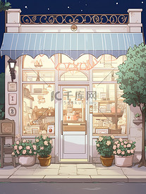 面包店和咖啡店商店动漫插画15