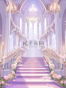 浅紫色浪漫城堡宫殿楼梯插画6